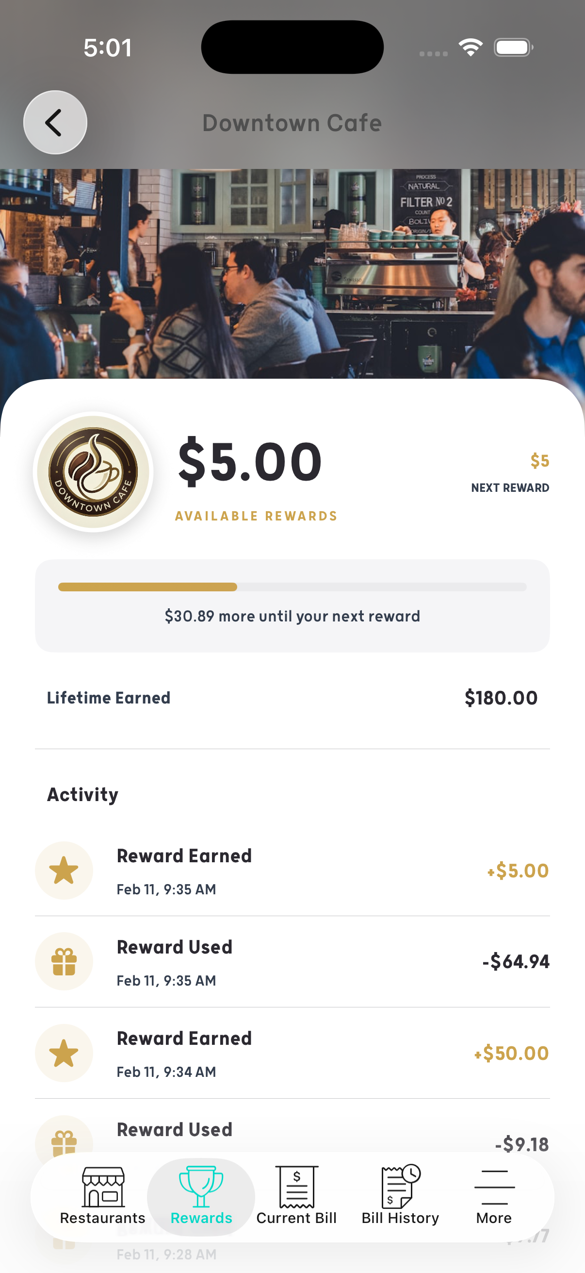Rewards in the BillMaster app